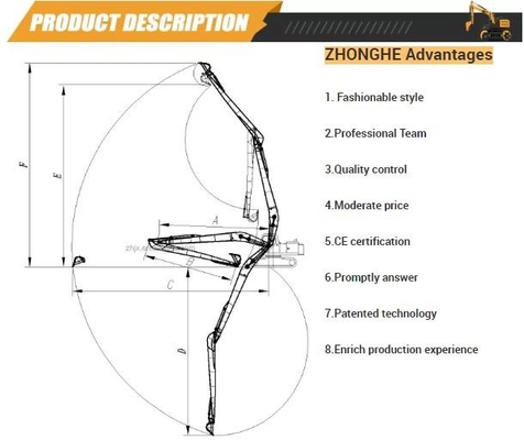 Bras long 18 22 30 mètres de CAT d'excavatrice pour Zoomlion Hitachi Komatsu CAT